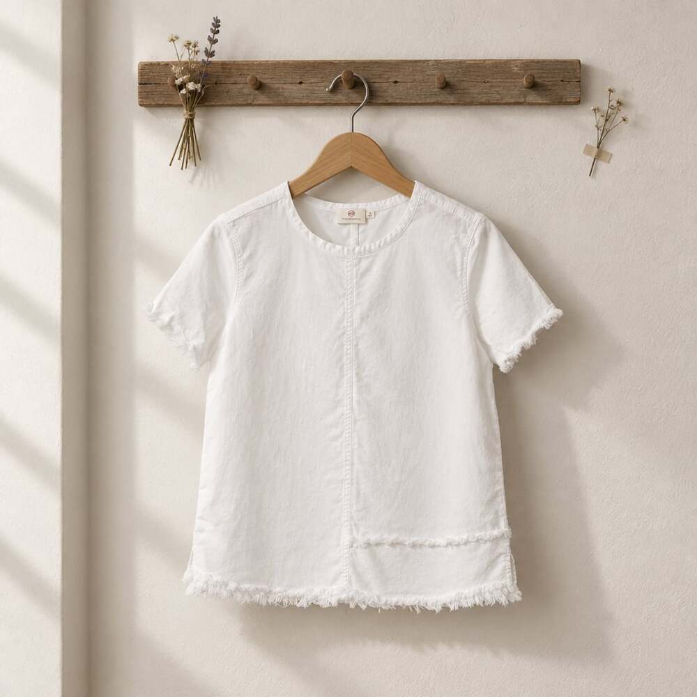 AG Adriano Goldschmied T-Shirt Size M White Raw Edge Short Sleeve